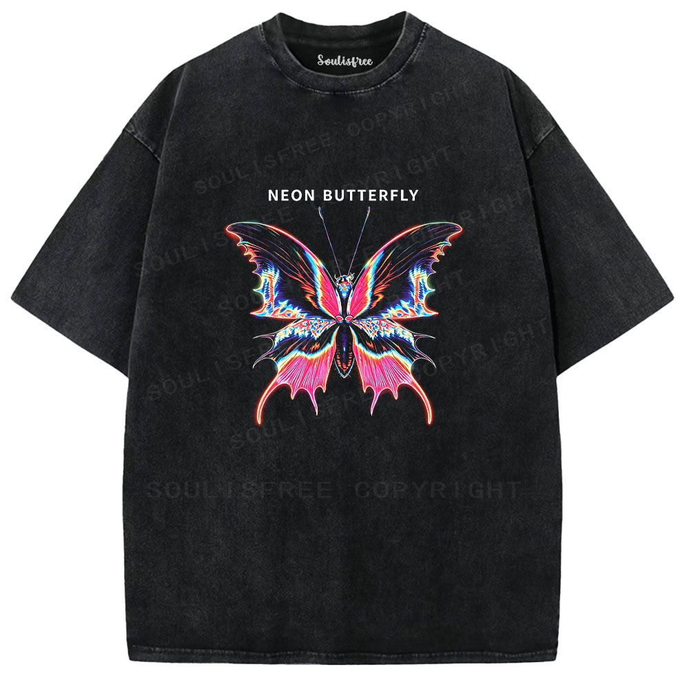 Soulisfree Neon Butterfly Washed Tee