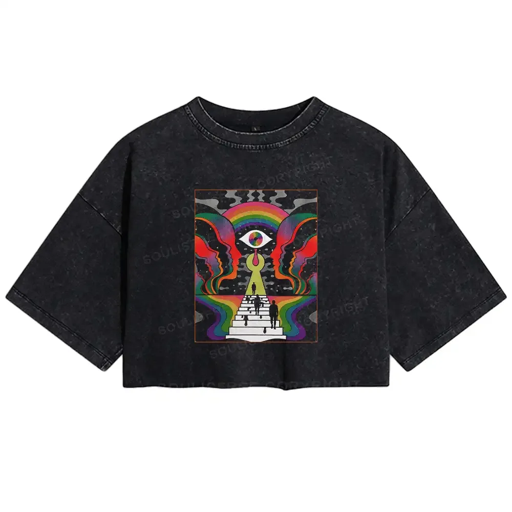Designed Step Into the Mind Washed Crop T-shirt