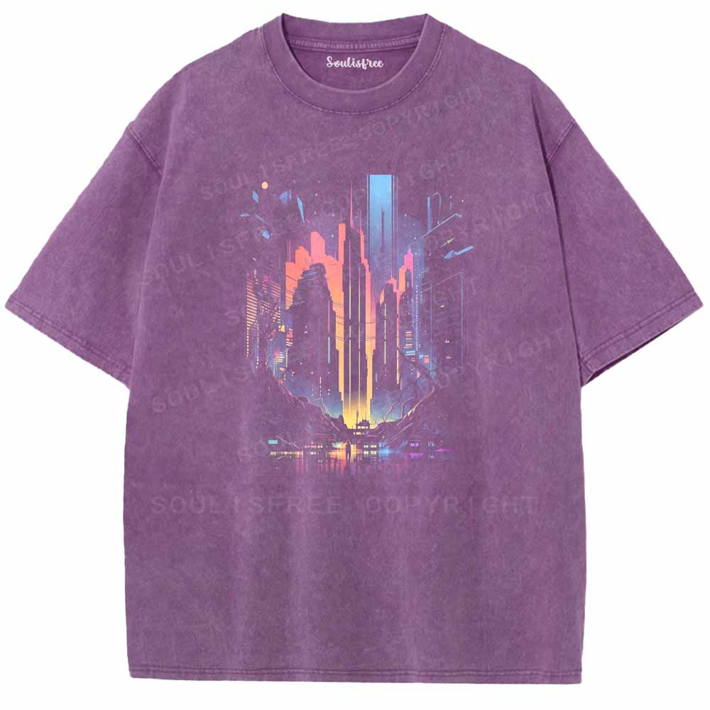 Soulisfree Neon Glow Over Future Streets Washed Tee