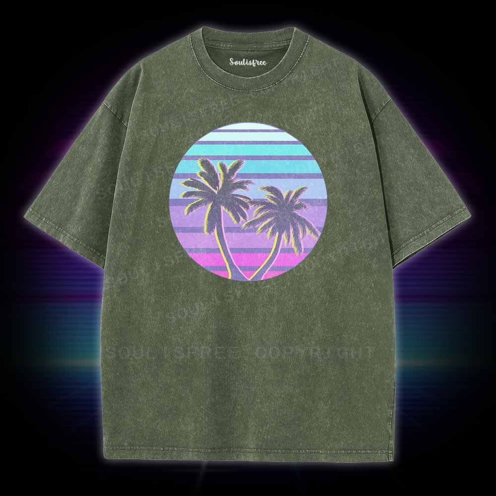 Soulisfree Neon Palm Trees Sunset Washed Tee