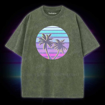 Soulisfree Neon Palm Trees Sunset Washed Tee