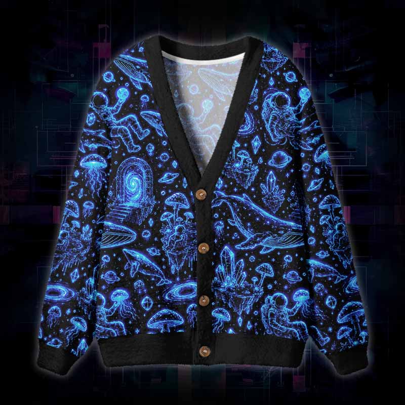 Soulisfree Cosmic Wanderer Fuzzy Cardigan Sweater 