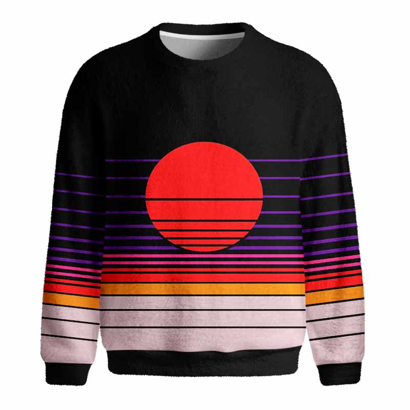 Soulisfree Synthwave Gradient Sunset Fuzzy Crewneck Sweater