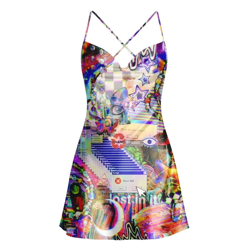 Soulisfree GLITCHY 2000S INTERNET  Cowl Neck Satin Mini Dress
