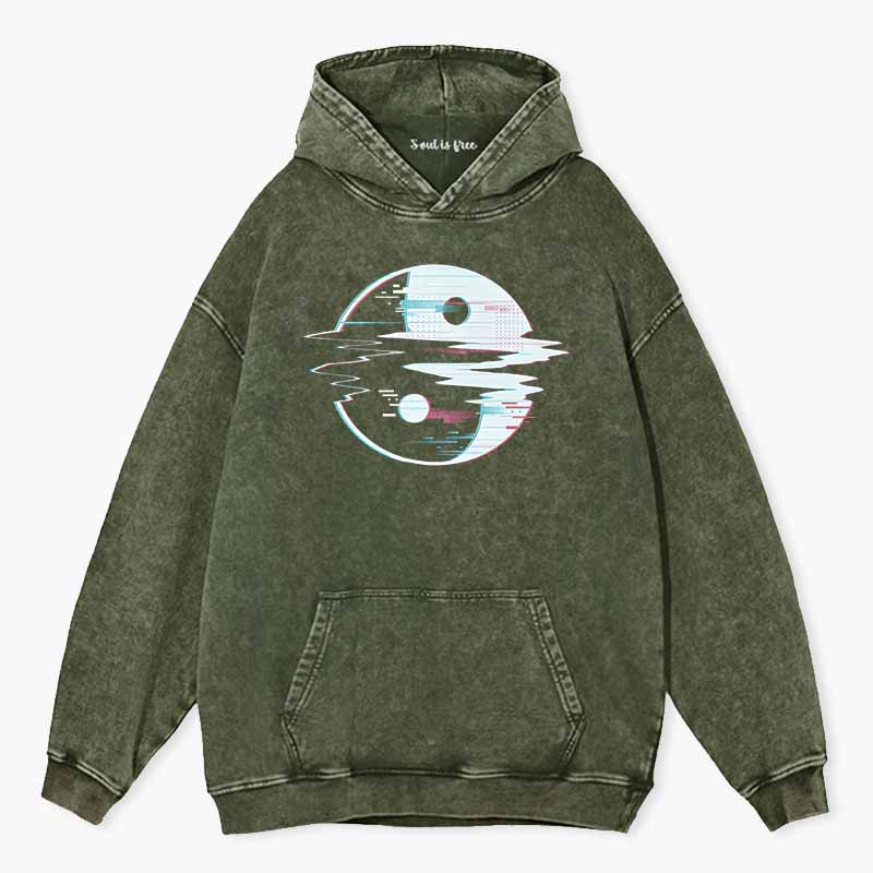 Soulisfree  Glitch Yin Yang symbol Washed Hoodie