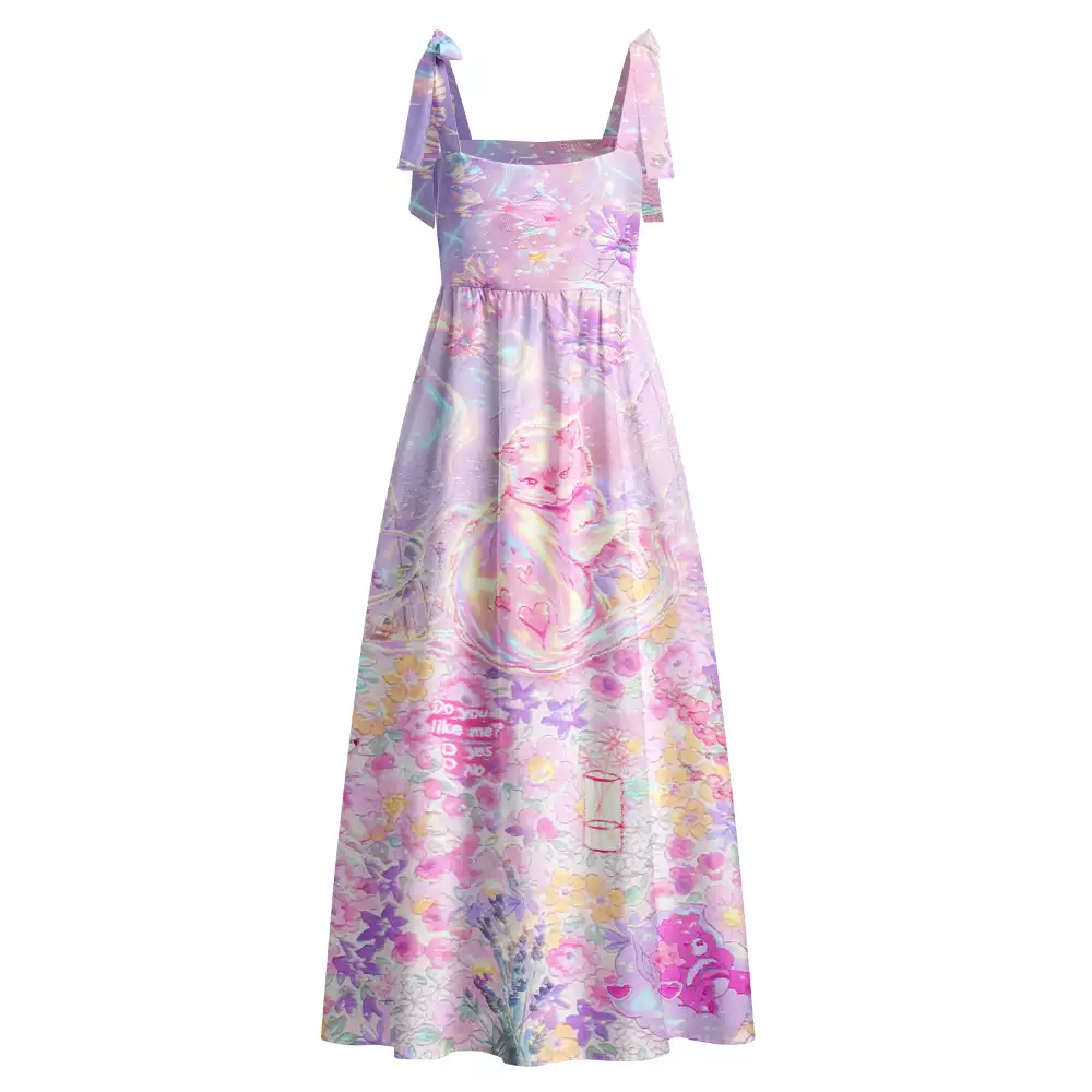 Soulisfree Iridescent Floral Fantasy Maxi Dress – Bow Strap