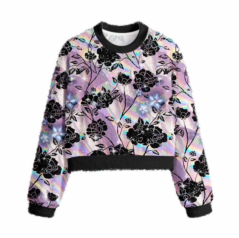 Soulisfree  Holo Rose Women's Fuzzy Crewneck Sweater