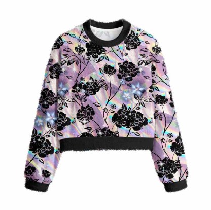 Soulisfree  Holo Rose Women's Fuzzy Crewneck Sweater