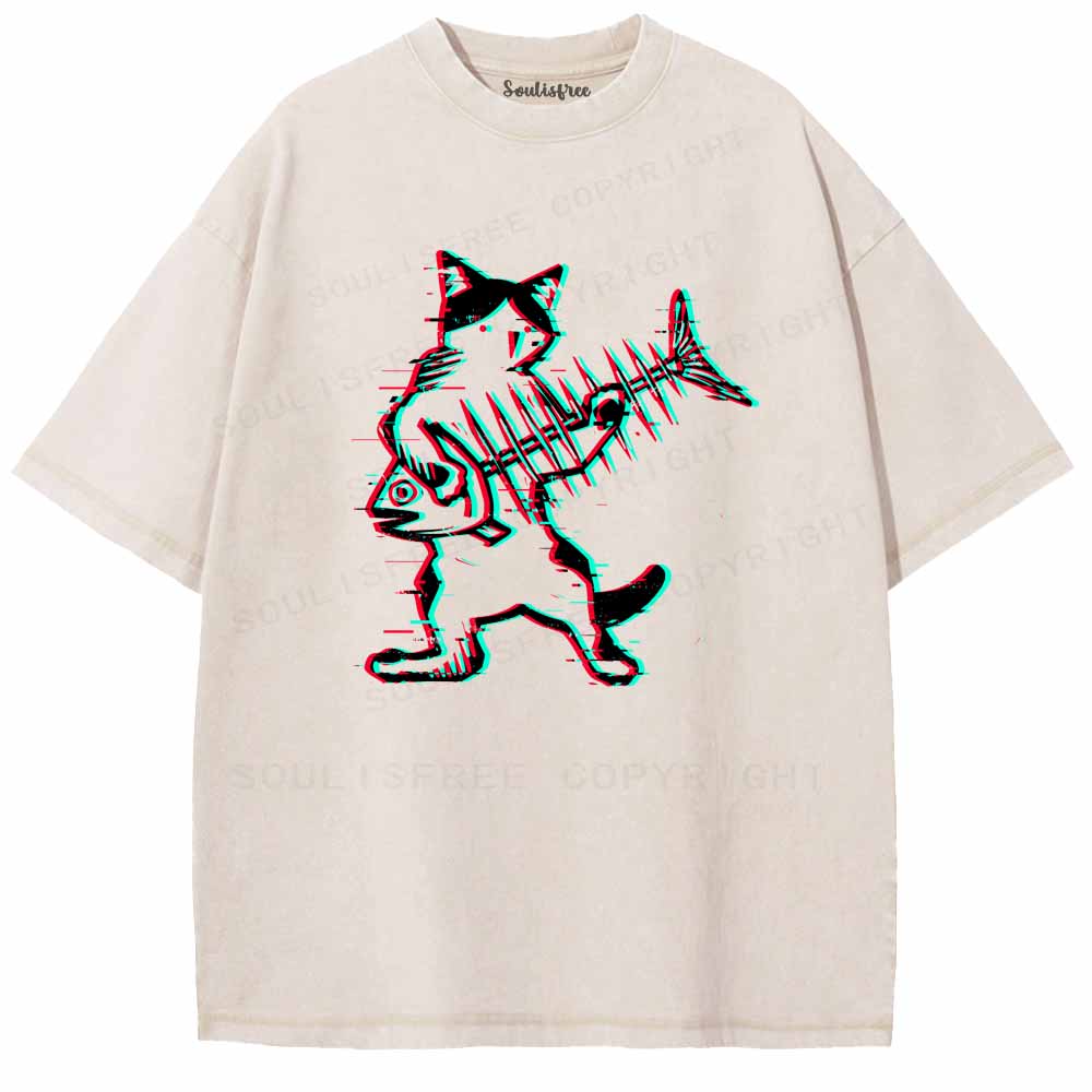 Soulisfree  Glitch Cat Rocker Washed Tee