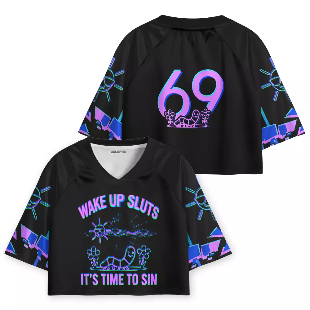 Soulisfree WAKE UP SLUTS IT'S TIME TO SIN Unfolding Cropped Jersey