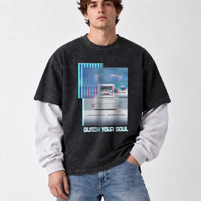 Soulisfree  GLITCH YOUR SOUL Layered Long Sleeve Tee