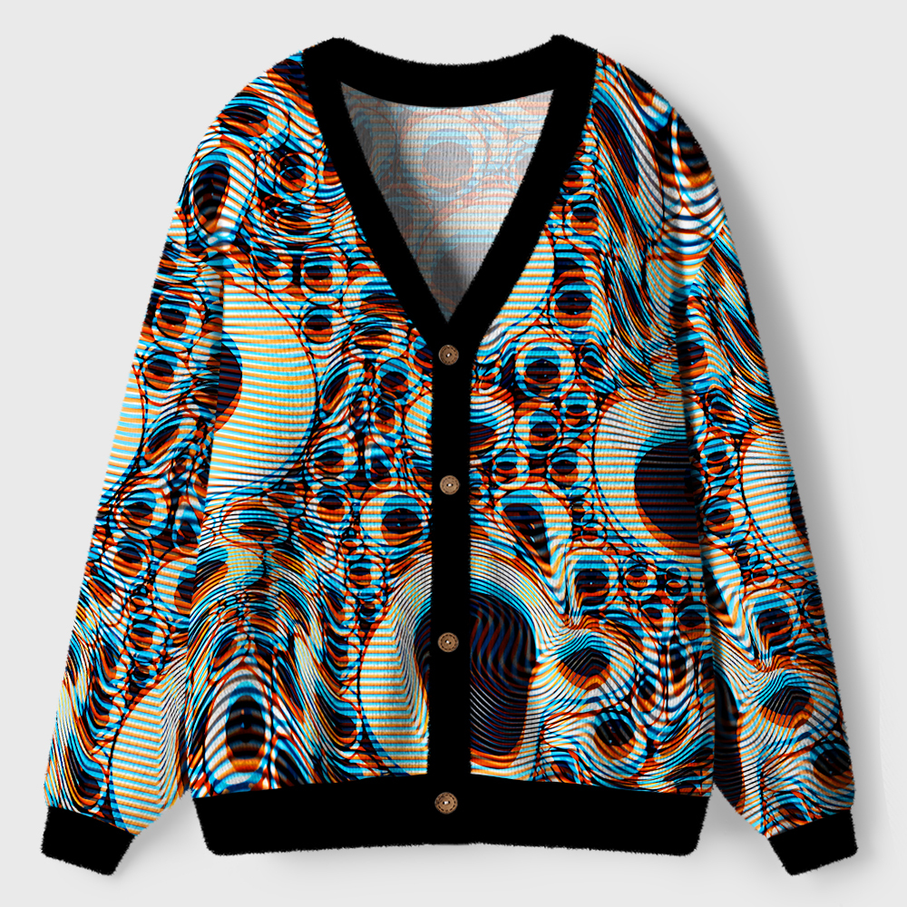 Trippy Optical Vortex Ugly Cardigan Sweaters