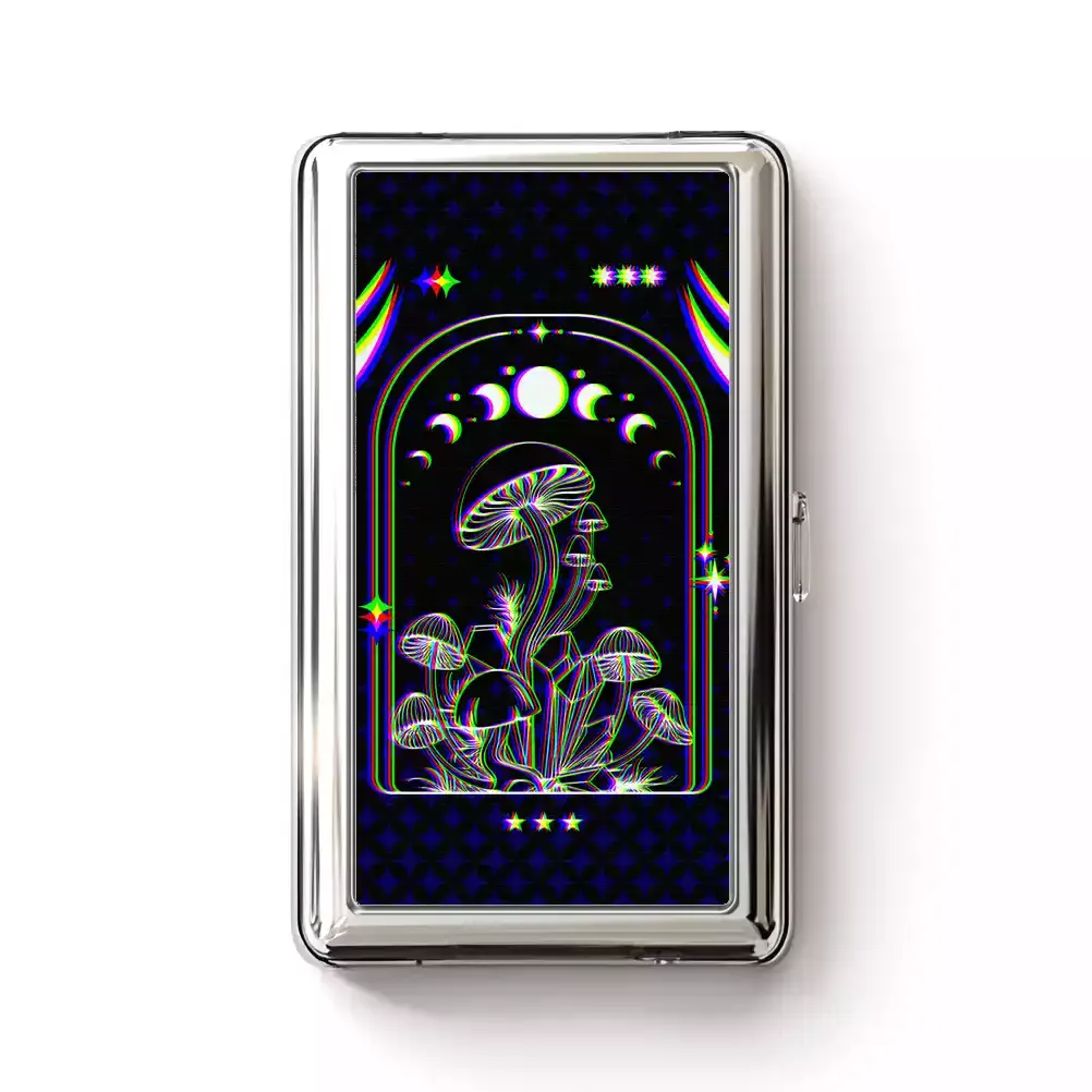 Designed Soulisfree Mushroom of Rainbow Optic Lines Illusion Metal Pocket Case