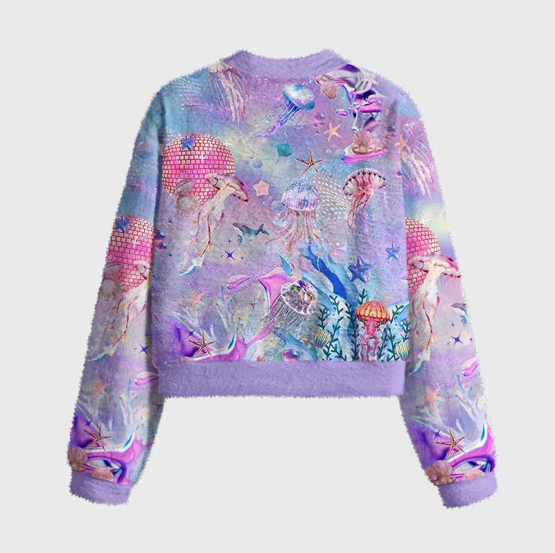 Soulisfree Pastel Underwater Fantasy Jellyfish Women's Fuzzy Crewneck Sweater