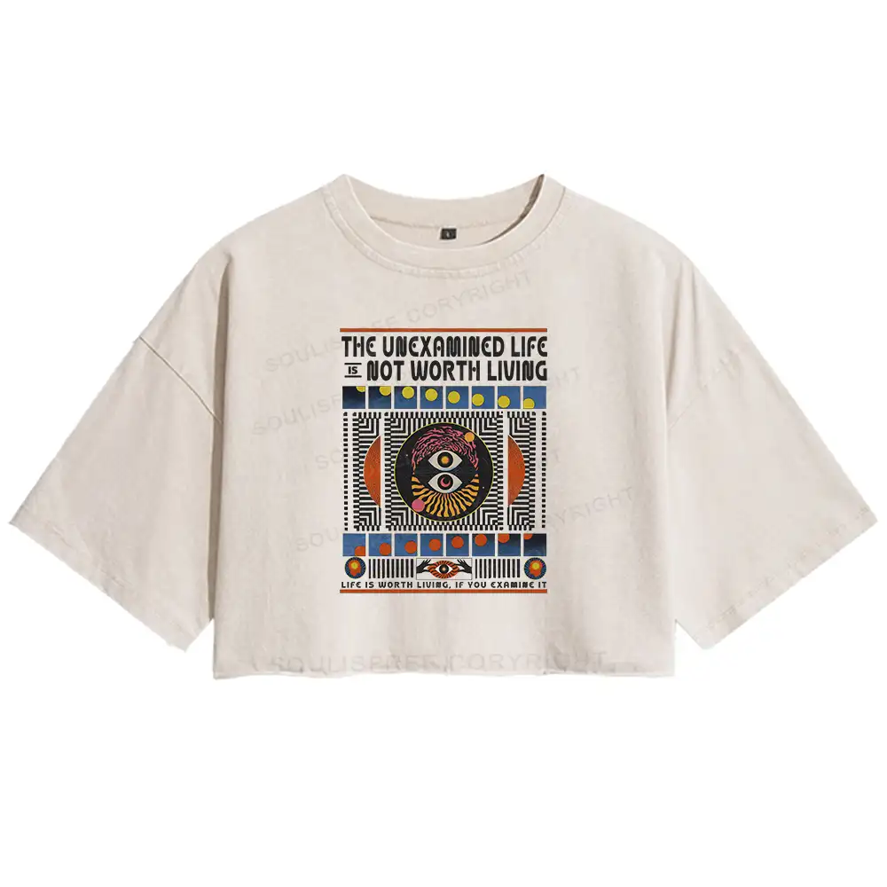 The Unexamined Life Not Worth Living Washed Crop T-shirt