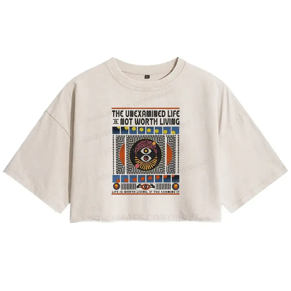 Designed The Unexamined Life Not Worth Living Washed Crop T-shirt