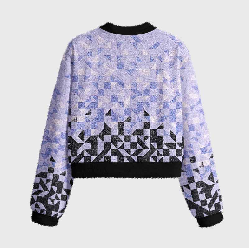 Soulisfree Gradient Mosaic Geometric Women's Fuzzy Crewneck Sweater