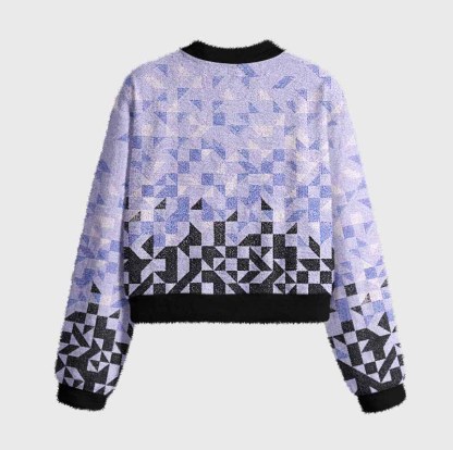 Soulisfree Gradient Mosaic Geometric Women's Fuzzy Crewneck Sweater