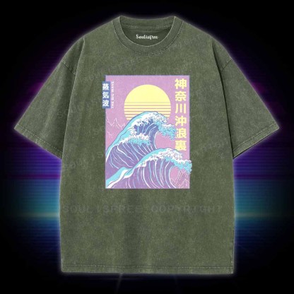Soulisfree Retro Vaporwave Great Wave Washed Tee