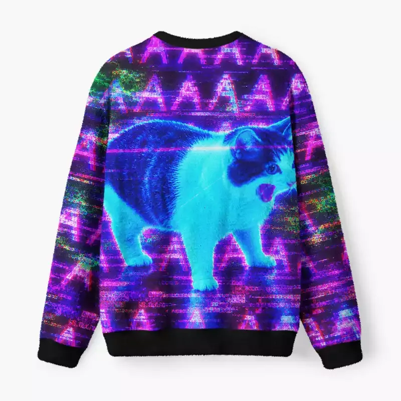 Soulisfree Screaming Cat AAAAAAA Fuzzy Crewneck Sweater