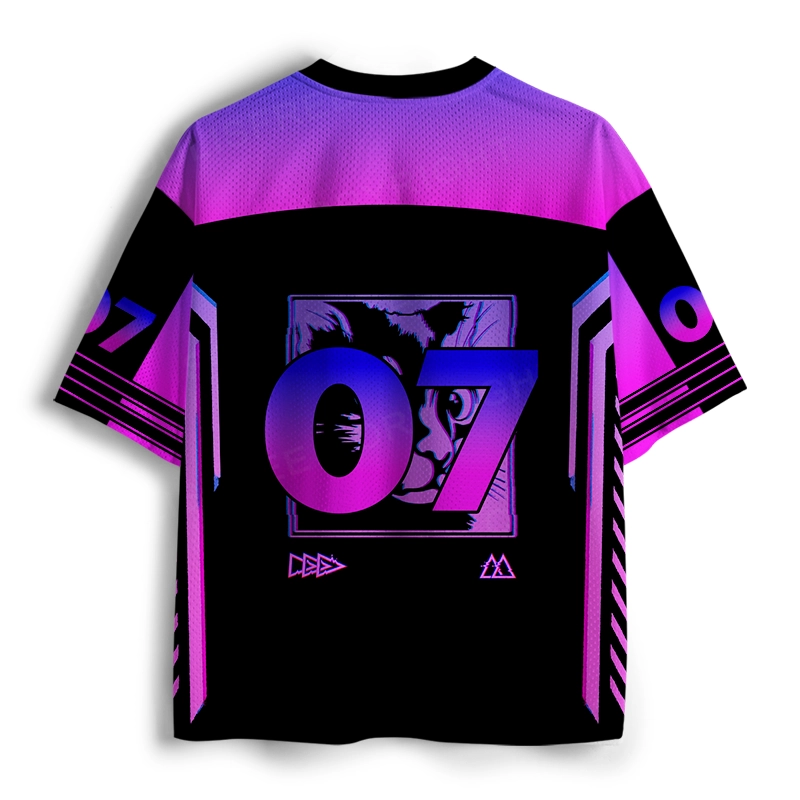 Soulisfree Purple Cat V-Neck Mesh Jersey