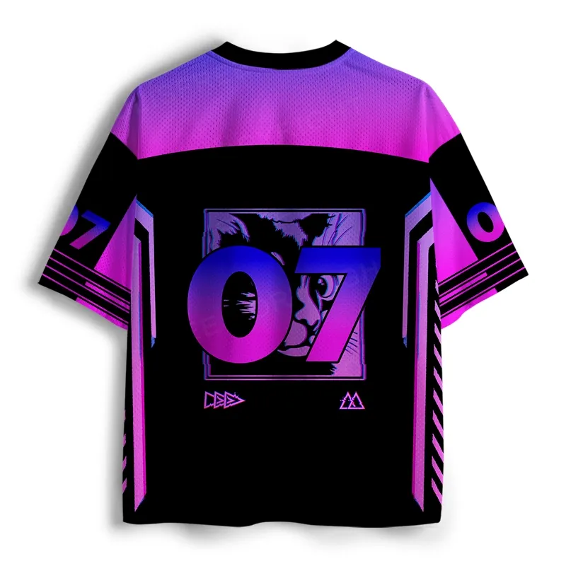 Soulisfree Purple Cat V-Neck Mesh Jersey