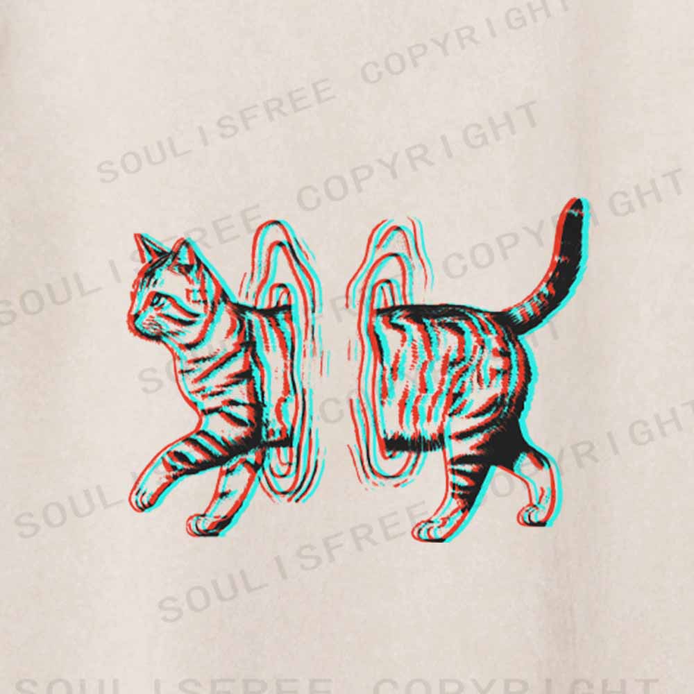 Soulisfree  GLITCHED DIMENSION CAT Washed Tee