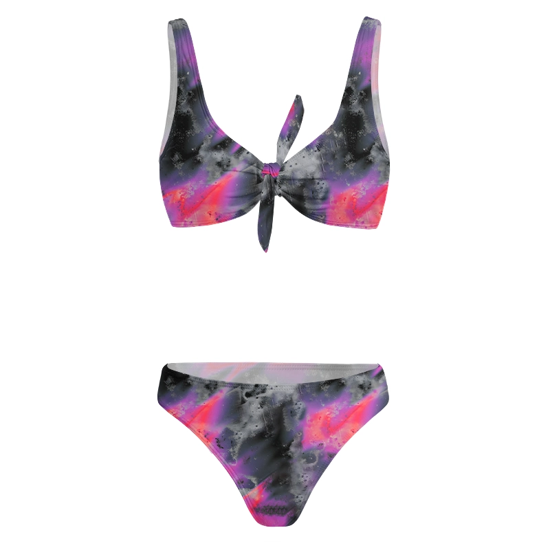 Soulisfree Neon Graffiti Swirl Glitch Bow Bikini