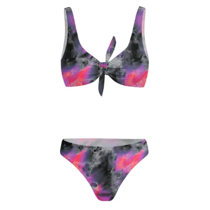 Soulisfree Neon Graffiti Swirl Glitch Bow Bikini
