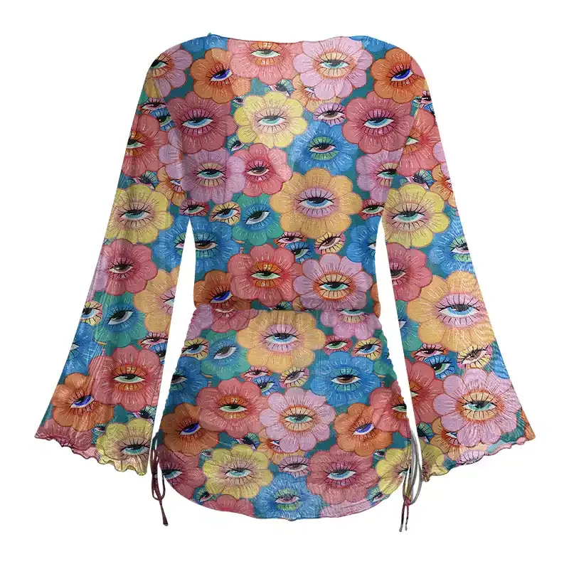 Soulisfree Psychedelic Garden  Sheer Mesh Cover Up