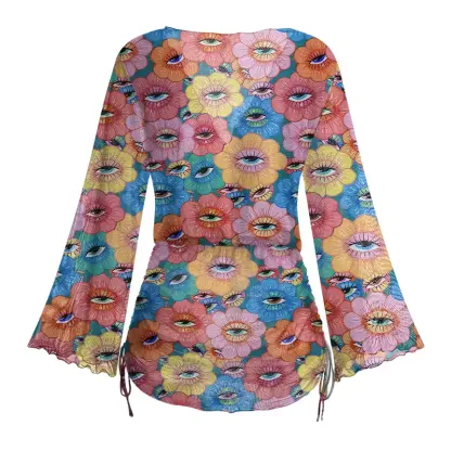 Soulisfree Psychedelic Garden  Sheer Mesh Cover Up