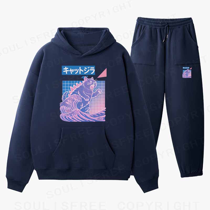 Soulisfree Wave Of Kyattojira Cotton Fleece Hoodie Set