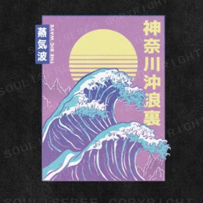 Soulisfree Retro Vaporwave Great Wave Washed Tee