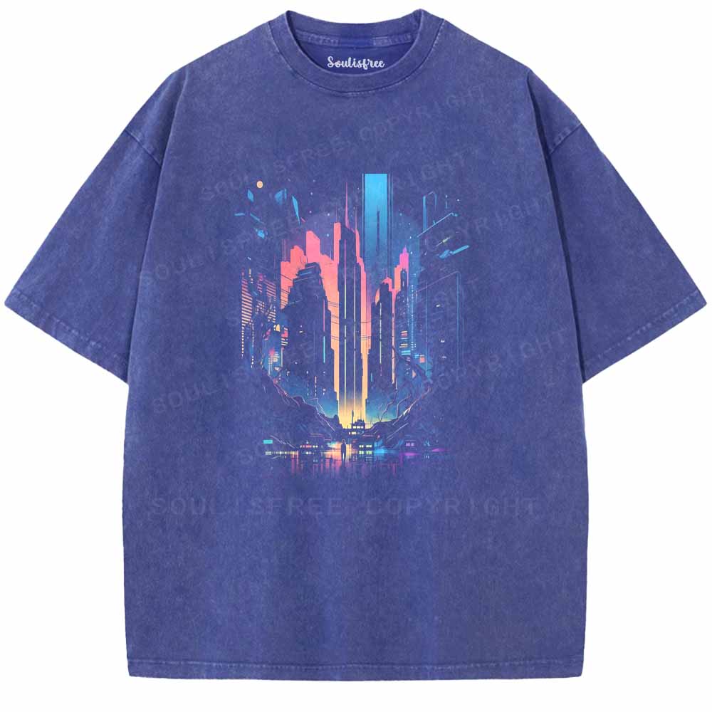 Soulisfree Neon Glow Over Future Streets Washed Tee