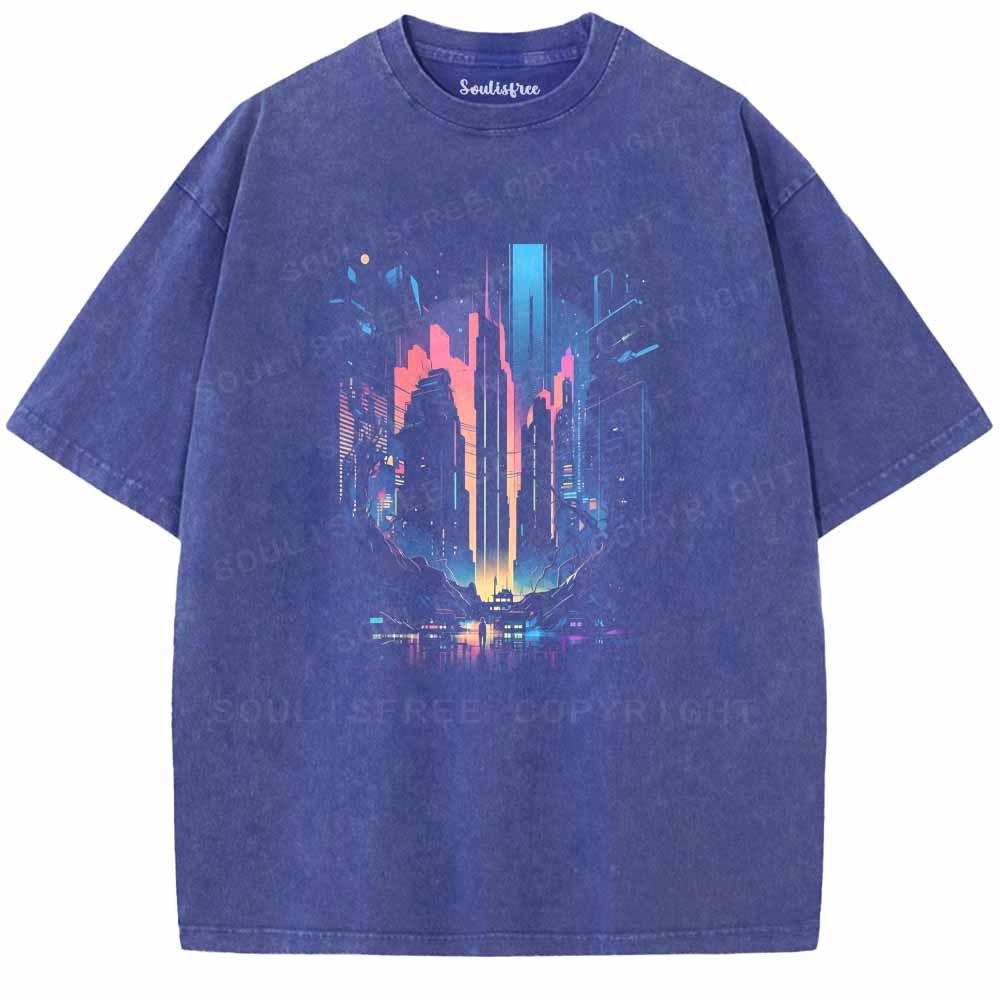 Soulisfree Neon Glow Over Future Streets Washed Tee