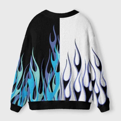 Soulisfree Blue Neon Fire Fuzzy Cardigan Sweater