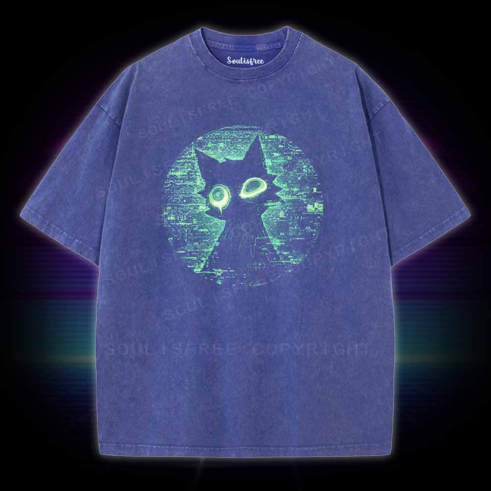 Soulisfree Glowing Matrix Cat Washed Tee