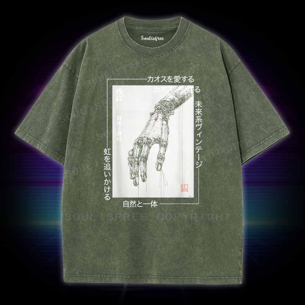 Soulisfree Cyberpunk Mechanical Hand  Washed Tee