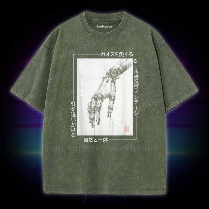 Soulisfree Cyberpunk Mechanical Hand  Washed Tee