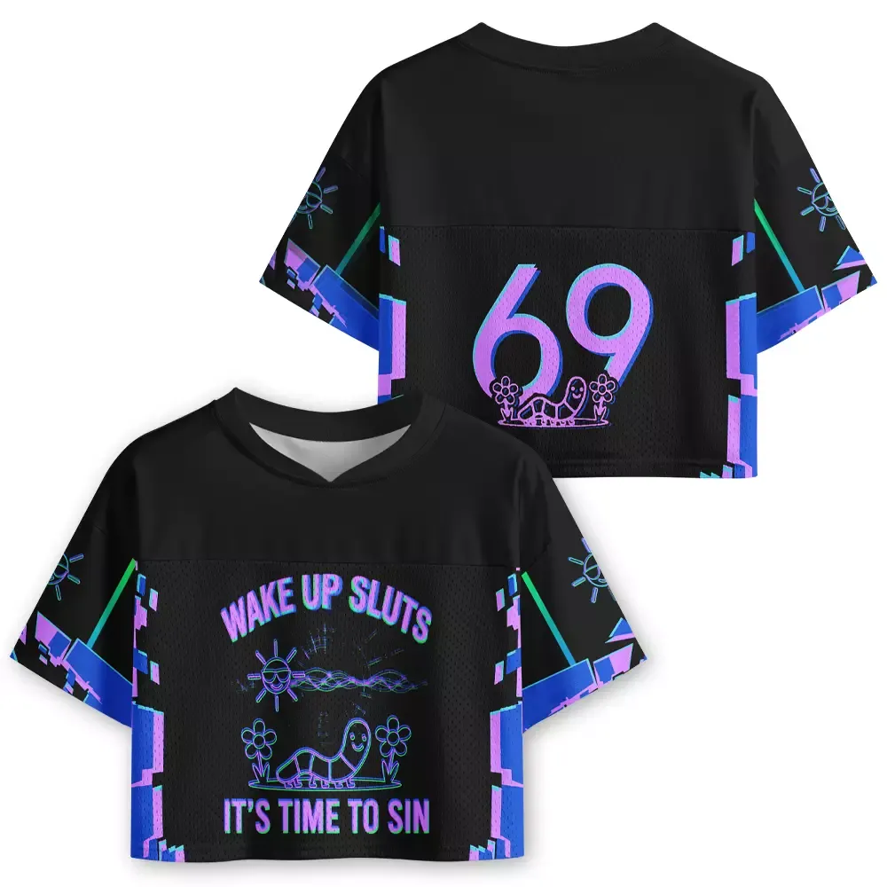 Soulisfree WAKE UP SLUTS IT'S TIME TO SIN Cropped Mesh Jersey
