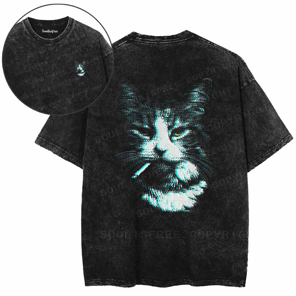 Designed Soulisfree Nicotine Nine Lives Washed Tee