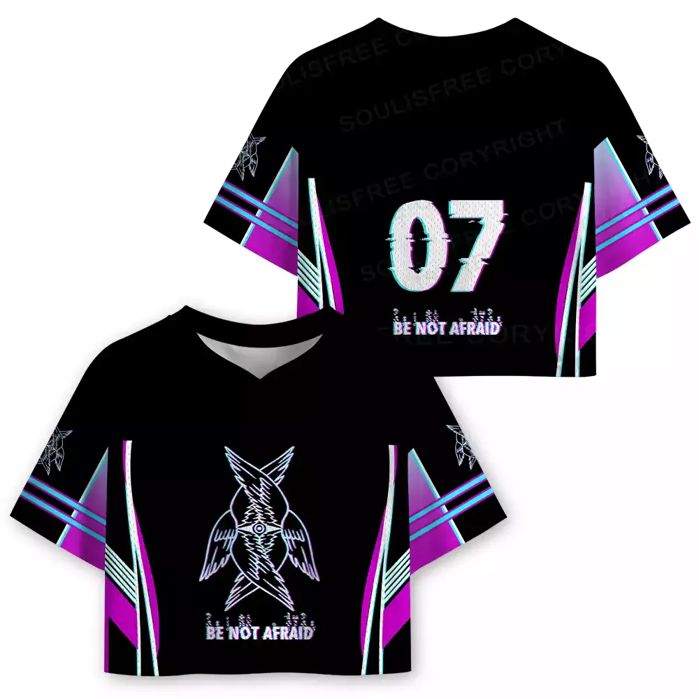 Designed Soulisfree BE NOT AFRAID — Divine Glitch Wings Cropped Mesh Jersey