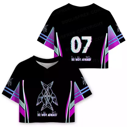 Soulisfree BE NOT AFRAID — Divine Glitch Wings Cropped Mesh Jersey