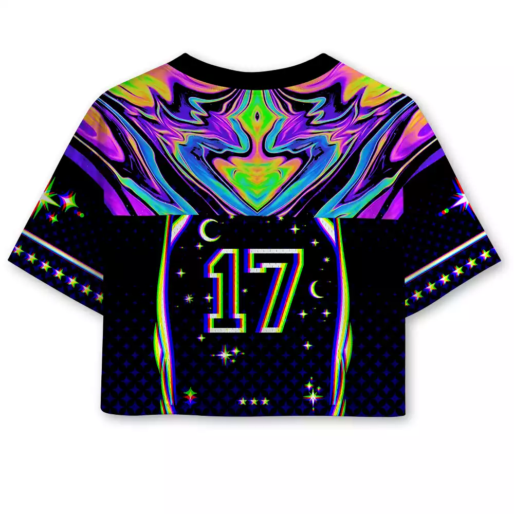 Soulisfree Mushroom of Rainbow Optic Lines Illusion Cropped Mesh Jersey