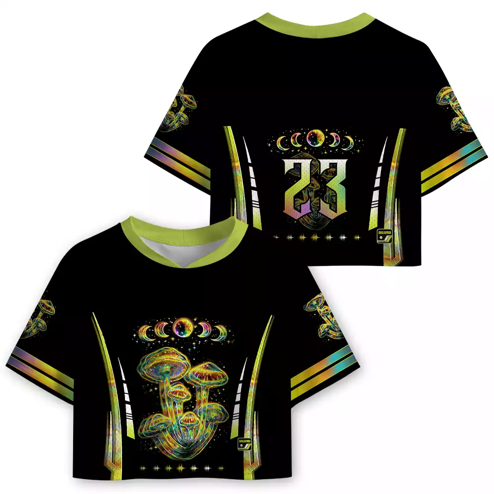 Soulisfree Psychedelic Moonphase Mushroom Cropped Mesh Jersey