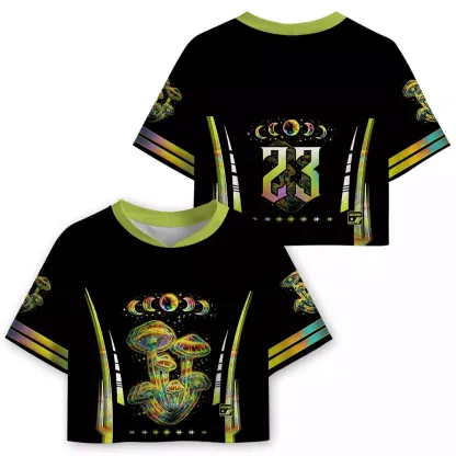 Soulisfree Psychedelic Moonphase Mushroom Cropped Mesh Jersey