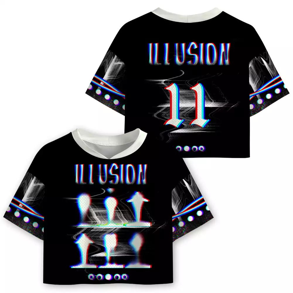 Soulisfree Celestial Cycle of Light Optic Lines Illusion  Cropped Mesh Jersey