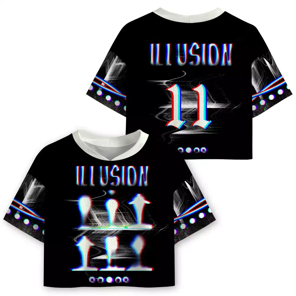 Soulisfree Celestial Cycle of Light Optic Lines Illusion  Cropped Mesh Jersey