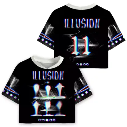 Soulisfree Celestial Cycle of Light Optic Lines Illusion  Cropped Mesh Jersey