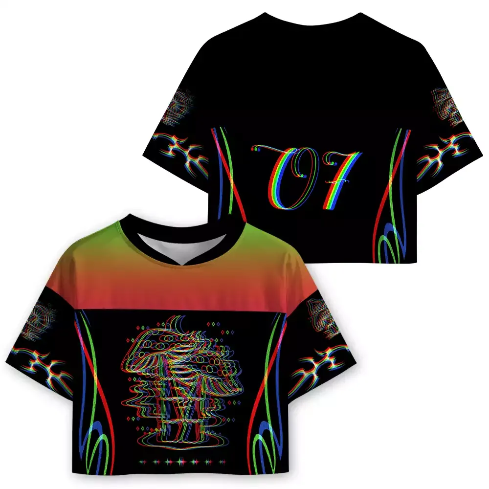 Soulisfree Cosmic Mushroom Glow Cropped Mesh Jersey